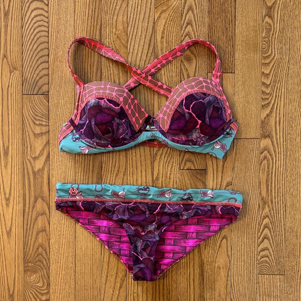 Maaji Pink and Turquoise Floral Bikini Set